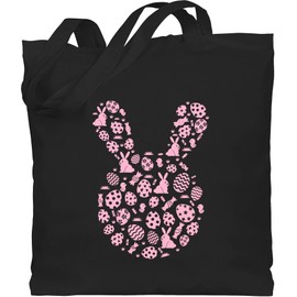 Shirtracer - Jute bag, fabric bag, cotton bag, Easter gift bag, Easter gift bag, Easter rabbit, head silhouette, pink, 1 black