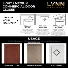 LYNN HARDWARE Light/Medium Duty Residential/Light Commercial Door Closer - DC5003 Surface Mounted, Cast Aluminum Door Closer, Adjustable Closing, Grade 2 & UL 3 Hour Fire Rated - US10B Dark Bronze