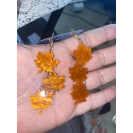 Unbranded Autumn Maple Leaf Dangle Earrings - Glossy Orange Fall 3D