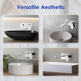 ROVOGO Wall Mount Bathroom Sink Faucet with Rectangular Spout and Rough-in Valve, Single Handle Single Hole Faucet for Bathroom Sink, 304 Stainless Steel, Chrome