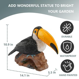 Elenon Funny Garden Toucan Decorative for Outdoor, Adorable Flower Bed Decor Bird Statue, Yard Patio Art Decor Sculptures Table Ornament, Yellow
