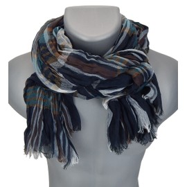 Ella Jonte Men's Scarf Blue Black Red or Grey Viscose Striped Men's Scarf Scarf, darkblue