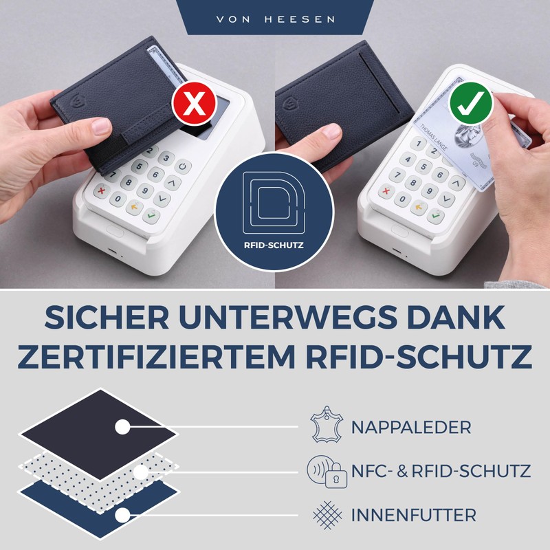 VON HEESEN slim wallet, darkblue, Without coin compartment