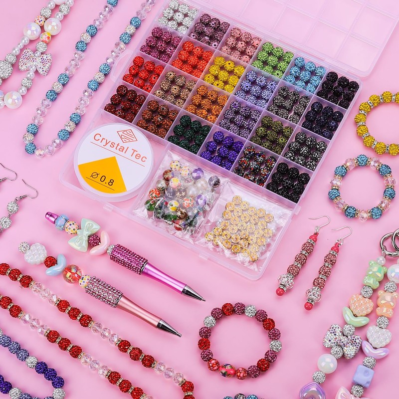 AIPRIDY Jewelry Making Beads Set, 590 PCS 10mm Round Mixed