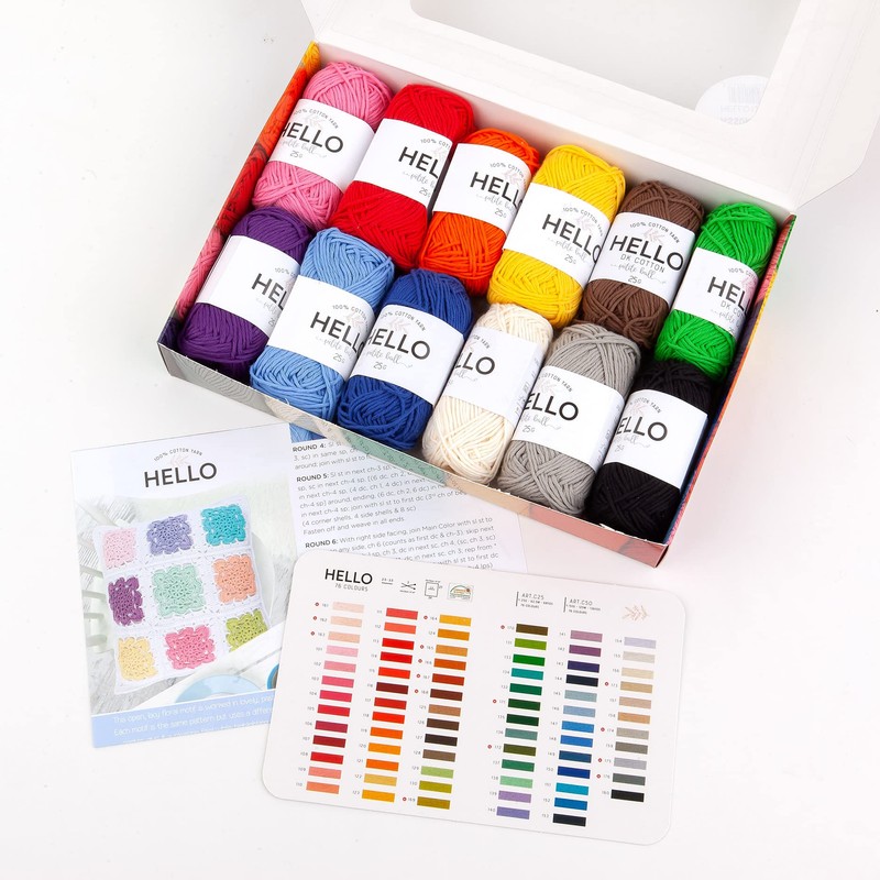 Hello 100% Cotton 12 Ball Yarn Pack - Assortment