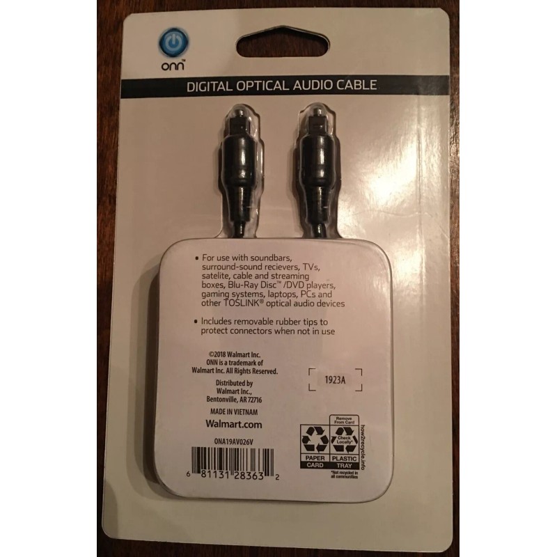 onn 6ft Digital Optical Audio Cable for TOSLINK Optical Audio