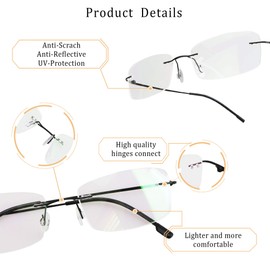 LifeArt Blue Light Blocking Glasses, Computer Reading Glasses, Anti Blue Rays, Reduce Eyestrain, Rimless Frame Tinted Lens with Diamond, Stylish for Men and Women (Black, 2.50 Magnification)