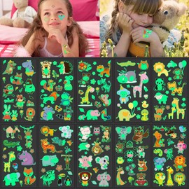10 Sheets Glow In The Dark Animals Temporary Tattoos for Kids Waterproof Luminous Tattoo Sticker Glow Mixed Style Cartoon Animal Fake Tattoo Stickers