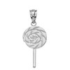 Solid 925 Sterling Silver Retro Candy Swirl Lollipop Charm Pendant
