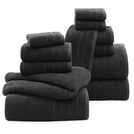 Casa Platino Black Towels Bathroom Sets, 12 Piece Towels Set, 4 Large Bath Towels(30"x 60"), 4 Hand Towels & 4 Washcloths, 100% Ring Spun Cotton Bathroom Towels, Soft Black Towel Set, Absorbent Towels