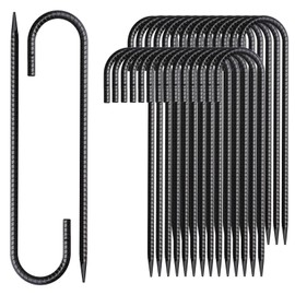 MSWY Rebar Stakes 12 Inch J Hook Ground Stakes Heavy Duty 30 Pack Chain Link Fence Stakes Galvanized Anchors Metal Tent Stakes for Wire Fencing Concrete Forming Trampolines Camping Canopies Shed Swing
