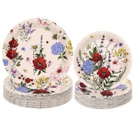 Pickmesh 60 Pcs Wildflower Paper Plates 9 in and 7 in Disposable Floral Dinner Plates Watercolor Spring Flower Dessert Party Dinnerware for Tea Party Birthday Baby Shower Bridal Shower(Elegant)