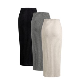 SOLY HUX Women's Set of 3 Skirt, Knitted Skirt, Basic Long Skirt, Pencil Skirt, Bodycon, Autumn Skirt, Casual Skirt, Black multi