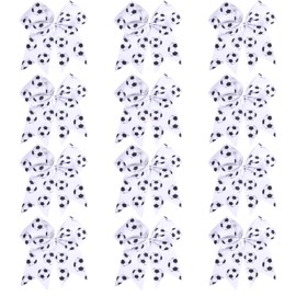 12 PCS Soccer Cheer Bows, Sparkly Rugby Hair Bows with Elastic Hair Ties Accessories for Teens Girls Women Cheerleading Softball Competition Sports (Black Soccer)