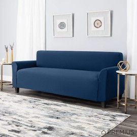 Premius Vivian Stretch Diamond Living Room Sofa Cover, Stretchy Soft & Comfortable Feel Fabric, Protects and Transforms Furniture, Machine Washable, 96.5x63 Inches (Navy)