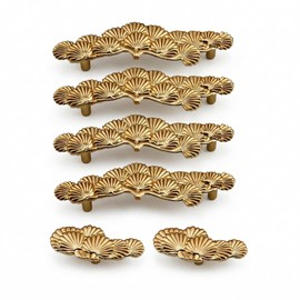 ZAMKAEEVI Cabinet Pulls Brushed Brass Drawer Handles, 2 Pack Golden Pine Tree Shape Kitchen Hardware, 4.75 Inches (110 mm) Hole Spacing, Decorative for DIY Cabinets, Wardrobes and Drawers (6)
