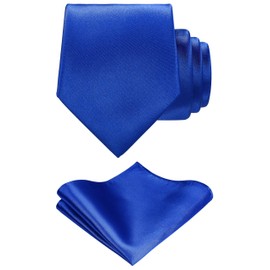 TIE G Solid Satin Color Formal Necktie and Pocket Square Sets in Gift Box (Royal Blue)