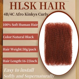 Afro Kinkys Human Hair Bulk 50g/Pack Natural Black 100% Human Hair Soft 4C Afro Kinky Bulk Human Hair for Locs Extensions/Twists/Braids (350#, 16 Inch)