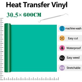 NCRGB Plotter Film Textile 30.5 x 600 cm, Transfer Film, Vinyl Vinyl Film, Plotter, Iron-On Film for Printing, Flex Film Plotter Textile for DIY T-Shirt and Other Fabrics (Green, 30.5 x 600 cm)