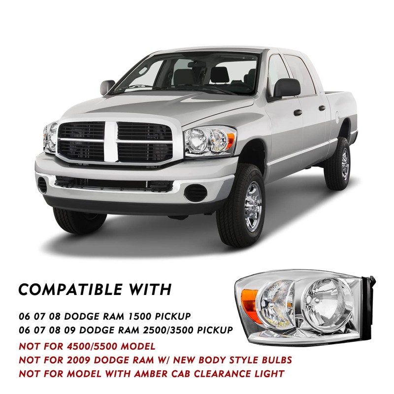 TUSDAR Headlight Assembly Set Fits for 2006-2008 Dodge Ram 1500/2006-2009