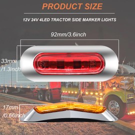 12V/24V Side Marker Lights Amber+Red+White,4LED Cab Marker Lights Front Rear Light Position Clearance Lamp Interior Lights with Chrome Bezel for Auto Car Bus Truck Lorry Trailer Boat Deck Courtesy