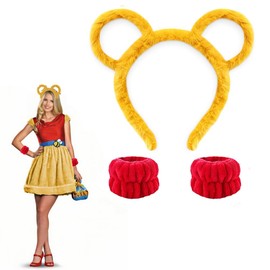 YUSHWENPTY Bear Ears Headband Yellow Pack of 3 Bear Ears Headband with Red Wrist Wash Band Bear Ears Headband Animal Ears Headband for Carnival, Cosplay, Birthday
