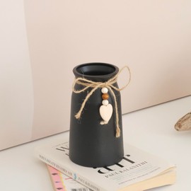 HOPEME 6-Inch Ceramic Vase with Jute Rope & Heart Charm, Farmhouse & Boho Decor, Black Vase for Flowers, Pampas Grass & Faux Greenery
