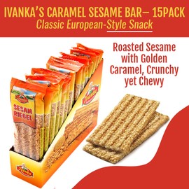 Ivanka's Sesame Crunchy Caramel Bars Deliver Natural Energy & Nutty Flavor - Sesame Bars Ideal for Snacking or Healthy Breakfast - Enjoy the Taste of Real Caramel Protein Bars Today - 16g 15 Pack/Box