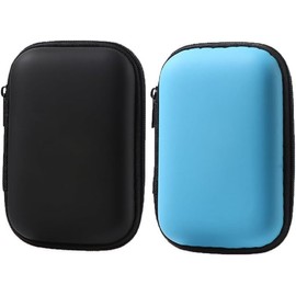 2PCS Waterproof Hard EVA Shockproof Carrying Case, Hard Drive Storage Pouch Box Bag with Zipper, Carry Case Cover Pouch, Hard Drive Carrying Case Storage Organizer (Black+Blue, One Size)