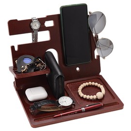 FINGERINSPIRE Wood Docking Station 19x25x22cm Nightstand Organizer Table Charging Dock Nightstand Phone Charging Organizer Rustic Wooden Charger Stand for Cellphone Watch Sunglasses Wallet