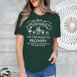 COMIZI Gardening Shirts for Women I'm a Plantaholic Tshirt Plant Lover Tee Cute Gardener Tops Green