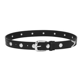 GOTOANT Studded Belt for Womens Leather Belts for Jeans Dress Thin Ladies Punk Gothic Waist Belt Vintage Silver Buckle Black 32-35 IN