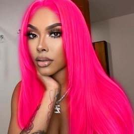 Rose Red Wig Long Synthetic Lace Front Wigs for Women Dark Pink Lace Front Wig with Middle Part Glueless Heat Resistant Fiber Hair Replacement Cheap Wig Red Wigs for Women