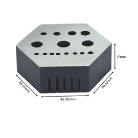 TAURISH Hexagonal Steel Riveting Anvil Block 17mm Thick Multi-Functional Bench Tool for Drilling, Riveting, Jewelry Making, and Watch Repair Hardened Steel Block with 15 Holes and 5 Slots