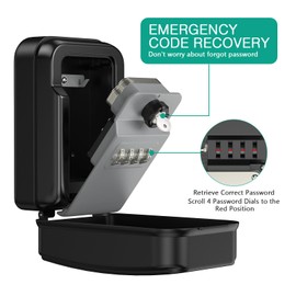 ORIA Key Lock Box, Key Safe Lock Box with Spare Key, Wall Mount Lock Box with Hook, 4 Digit Combination Code Key Storage Lockbox, Waterproof Cover, Large Capacity for Outdoor, House, Door, 1 Pack