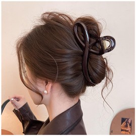 MISS MUMU Hair Accessories, Hair Clip, Hair Ornament, Large, Ribbon Pin, Hair Arrangement, Barrette, Bulk Hair Pin, Women Ladies, Simple, Wedding, Party, Cute, Popular, Korean Style (K65 Dark Brown