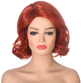 Short Copper Red Wig for Women Auburn Wavy Synthetic Hair Wig fits Widow Cosplay Costume Halloween Party 13” (Copper Red)