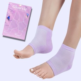 Glowxie Moisturising Gel Heel Socks for Cracked Heels - 2x Pairs - Gel Infused Lining Containing Essential Oils and Vitamins to Lock in Moisture, Supporting Deep Hydration. Open Toe, Breathable Design