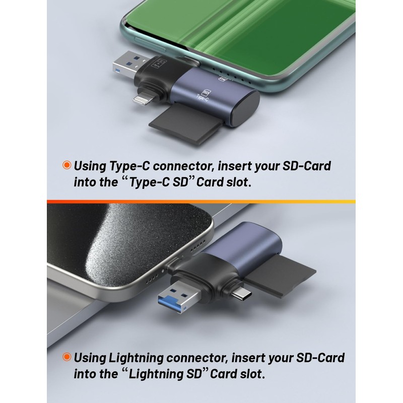 4-in-1 ZOIOT Card Reader, Suitable for ios/3.0USB-c/USB-A Multi-Interface Devices, Supports