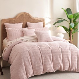 Covebett Bed Linen Winter Plush 135 x 200 cm Pink Striped Flannel Warm Soft Cashmere Touch Winter Bed Linen Fluffy Fleece Duvet Cover with Zip and 1 Pillowcase 80 x 80 cm