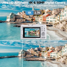 4K Digital Camera for Photography and Video, 50MP Vlogging Camera for YouTube with 3" 180° Flip Screen, 18X Digital Zoom Point and Shoot Camera with 64GB Micro SD Card for Beginner (White)