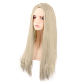 MapofBeauty MapofBeauty 28 Inch/70 cm Monochrom Side Bangs Long Straight High Temperature Fiber Fashion Wig (Blonde)