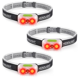 500 Lumen Rechargeable Headlamp (3 Pack), 5 Modes with Red Light Head Lamp, IP54 Water-Resistant Adjustable Strap Head Light for Adult Running, Camping, Cycling-White