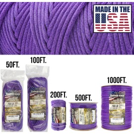 TOUGH-GRID Premium Purple Paracord 750 lbs 500Ft Made in USA Outdoor Survival Nylon Rope Tactical Heavy Duty Strands Parachute Cord Used by US Military Type IV Mil-Spec