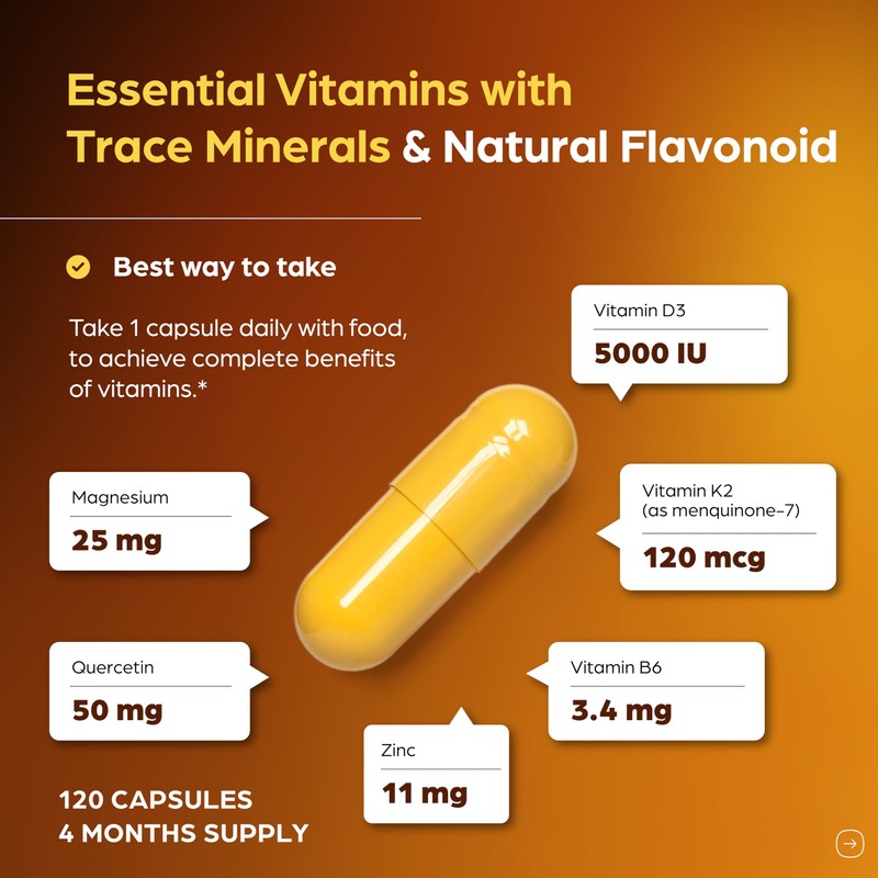Sandhu's Vitamin D3 K2 Magnesium 5000 IU, 120mcg K2 Capsules