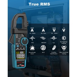 Clamp Meter DURFICST Digital Inrush Clamp Multimeter AC/DC 1000A 6000 Counts Amp Voltage Tester with VFD, LOZ Mode,Measures AC/DC Current Voltage NCV Temperature Resistance Capacitance Frequency