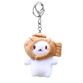 HSYHERE Lady Girl Cute Plush Pp Cotton Cat Key Chain Creative Animal Pendant Detachable Taiyaki Fish at Cat Kitty Pendant Car Key Chain Backpack Pendant Metal Key Ring -Brown