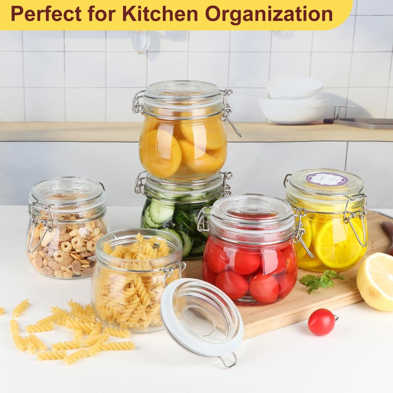 HINGWAH 16 oz Glass Jars with Airtight Lids, 6 Pack