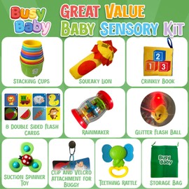 DS Brands Baby Toys 0-6 Months-Montessori Toys For Babies 6-12 Months,1+ year old-Stacking Cups,Suction Spinner Toy, Rainmaker, Flashcards-Sensory Toys -Stocking Filler Newborn Boy Girl Gift Box Set