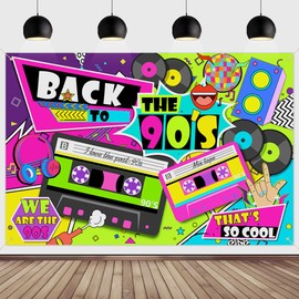 90s Party Decoration, Back to the 90s Backdrop Banner with Hanging Rope, 210 x 150 cm Hip Hop Graffiti Photography Background Wall Table Birthday Party Decoration Supplies